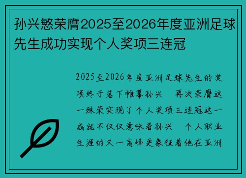 孙兴慜荣膺2025至2026年度亚洲足球先生成功实现个人奖项三连冠